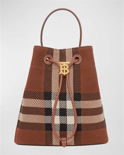 burberry small check knit drawstring bucket bag|Mini Check Bucket Bag in Archive beige/military .